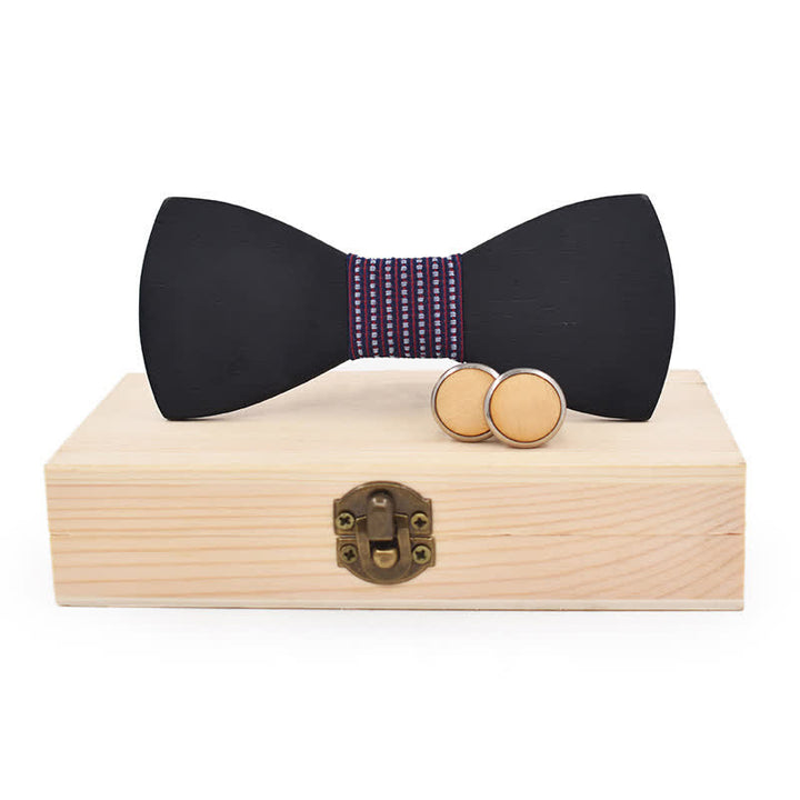 Set di 2 gemelli da uomo in legno nero con papillon - Borgogna punteggiato - image 12