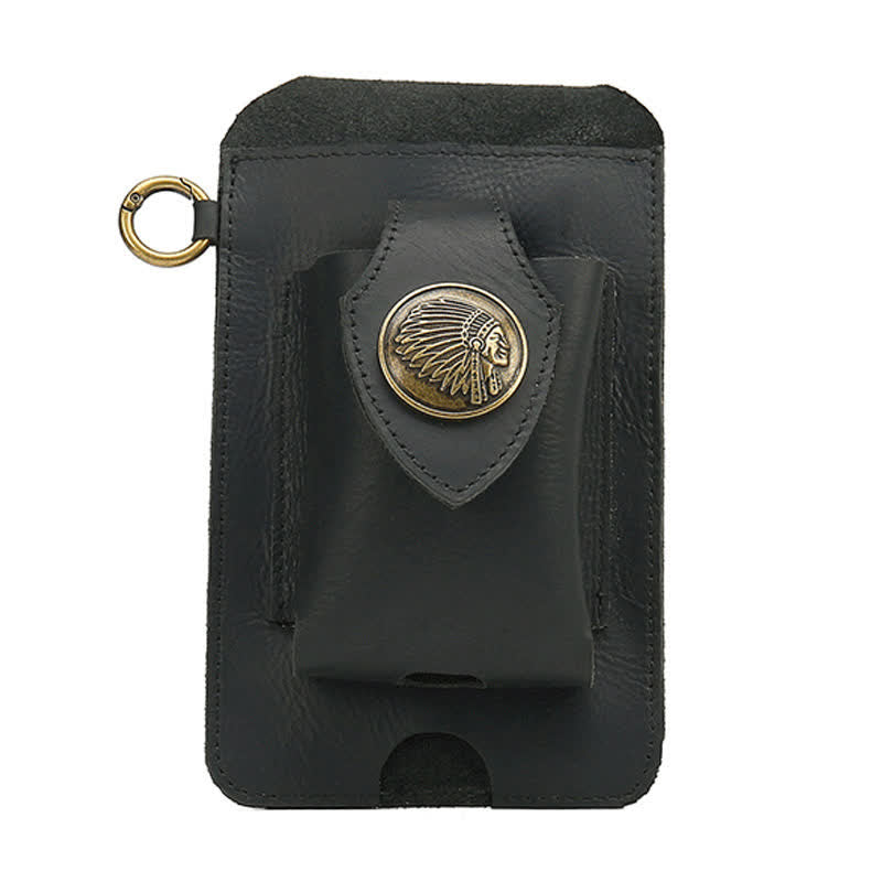 Fondina per telefono con bottone magnetico, borsa da cintura in pelle di cavallo pazzo - Stile n. 1 - Nero - image 2
