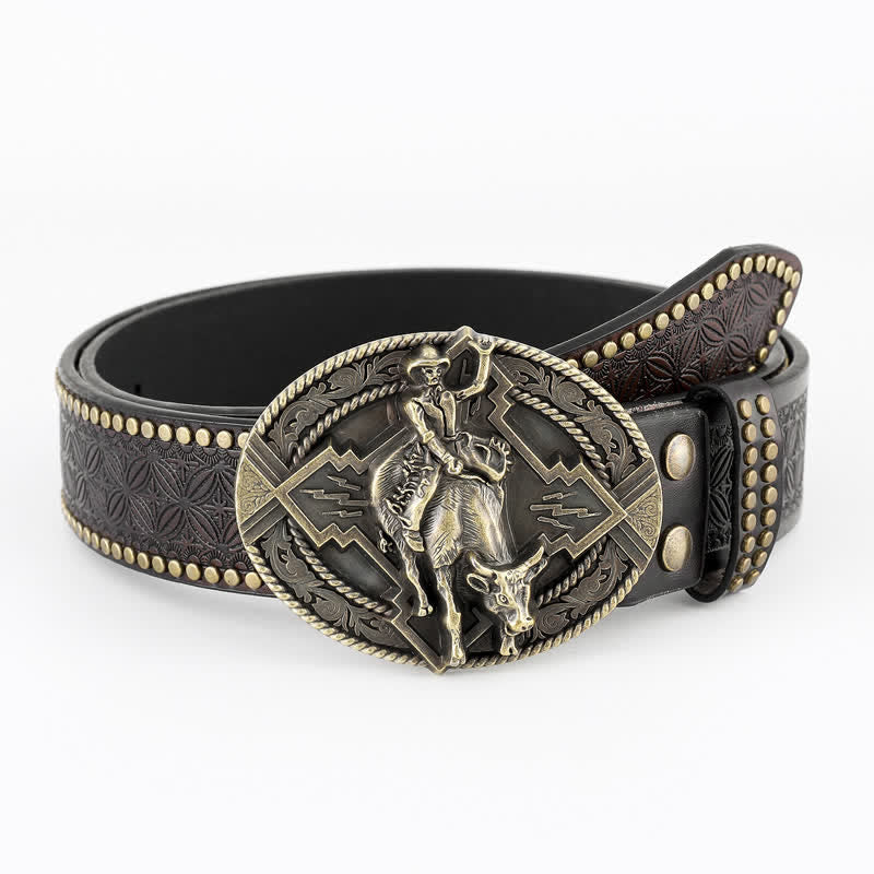 Cintura da uomo casual retrò in pelle di toro da equitazione - Cavalcare il toro - 40 - image 0