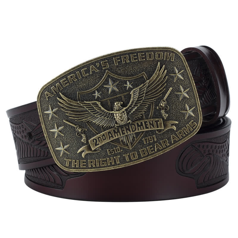 Cintura in pelle retrò da uomo con aquila America's Freedom - Caffè / Bronzo - 46 - image 12