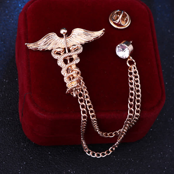 Spilla a catena con doppio serpente e caduceo da uomo - Oro - image 1