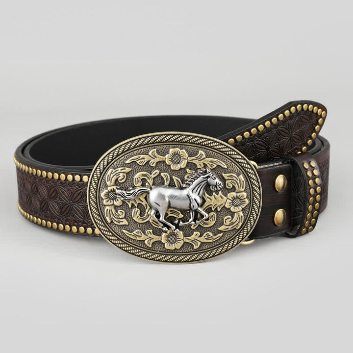 Cintura in pelle con fibbia floreale Strong Horse da uomo - image 1