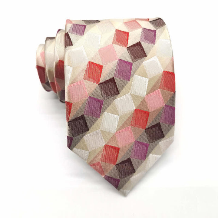 Cravatta da uomo in pura seta con motivo geometrico quadrato colorato - Abbronzatura - image 9