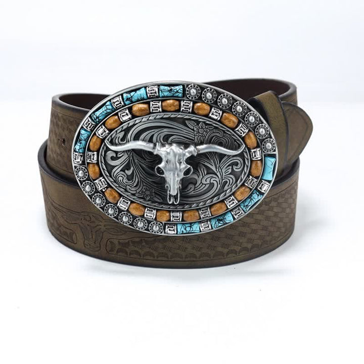 Cintura da uomo in pelle di toro turchese da cowboy western - Caffè / Argento - 40 - image 11
