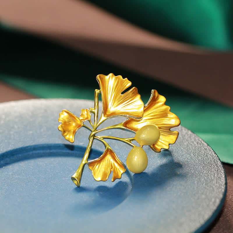 Spilla da donna Elegance con foglia di ginkgo gialla - image 0