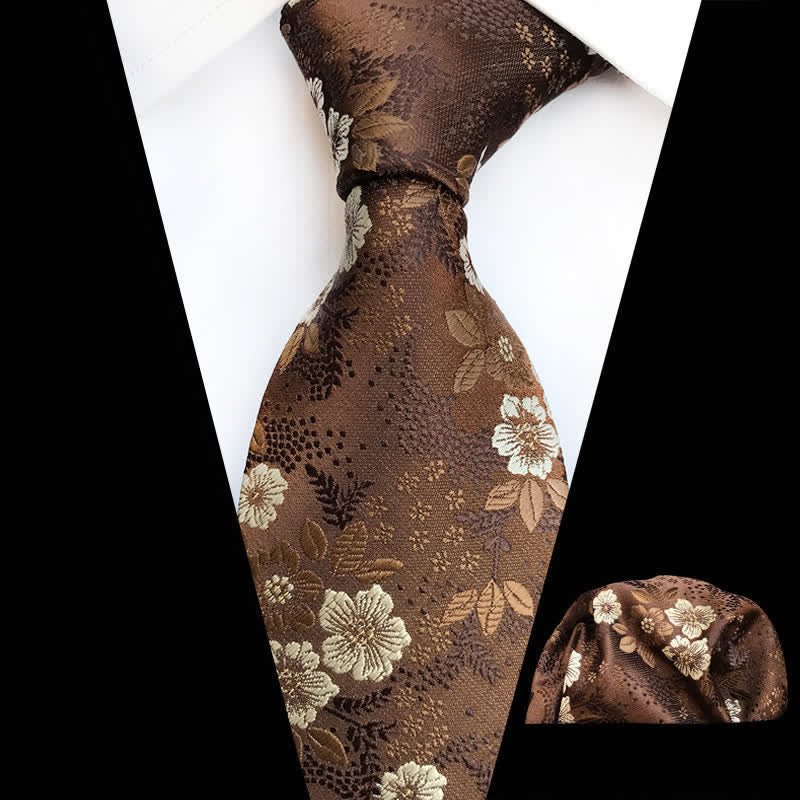 Set di 2 cravatte floreali con fiori di prugna da uomo - Marrone sella - image 9