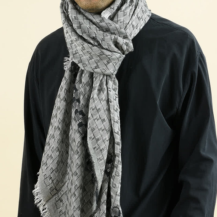 Sciarpa con nappe a quadri e stropicciate, unica nel suo genere, da uomo - Nero - image 8