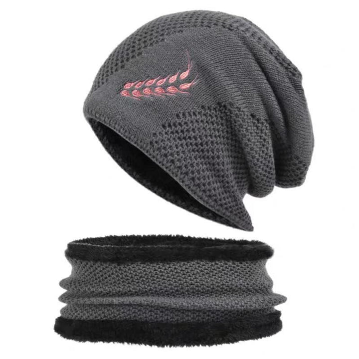 Set di 2 cappelli e scaldacollo con ricamo a forma di grano - Grigio - Regolabile (22"-23 5/8") - image 1
