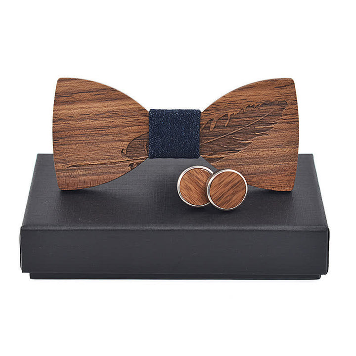 Set di 2 papillon in legno con incisione di piume da uomo - Denim blu scuro - image 4