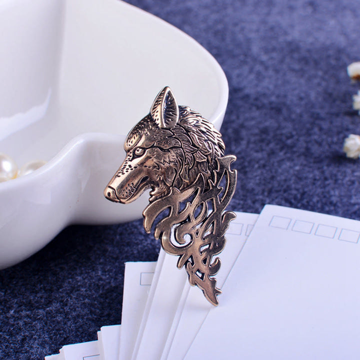 Spilla da uomo glamour a forma di testa di lupo cava - image 4