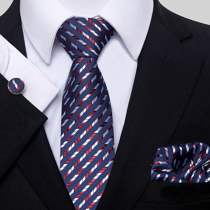 Set di 3 cravatte a righe con geometria da uomo - Borgogna - image 1