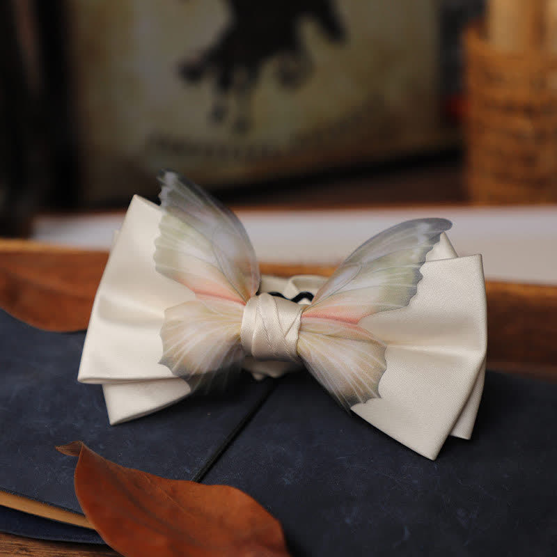 Set da taschino con papillon e fazzoletto da taschino a farfalla in organza vintage da uomo - Avorio - Papillon - image 1
