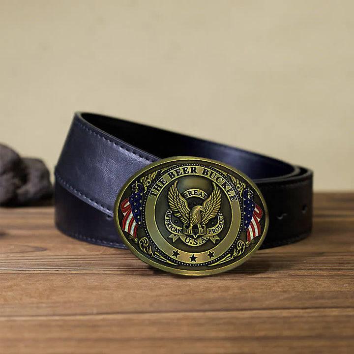 Cintura in pelle con fibbia porta birra creativa fai da te con bandiera USA e aquila da uomo - Bronzo - Cintura PU nera (40) - image 9