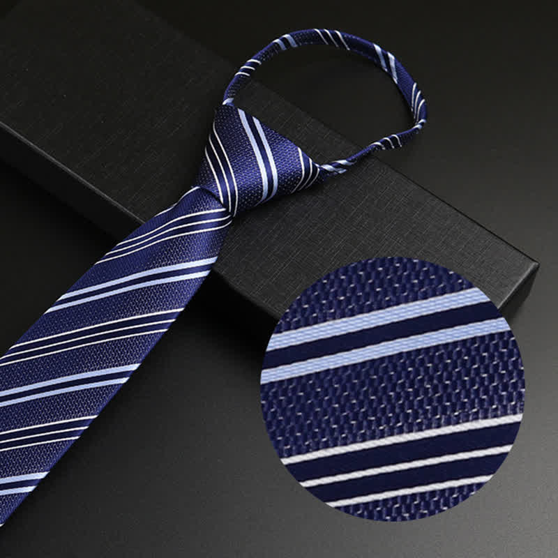 Cravatta formale con cerniera blu navy da uomo - Striato #1 - image 2