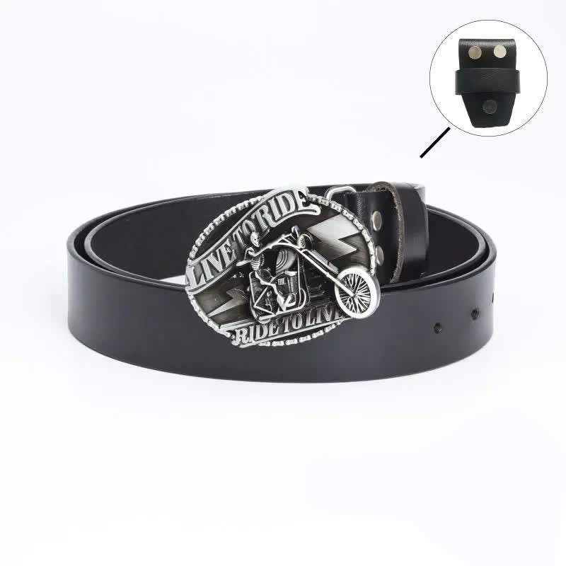 Cintura in pelle da uomo con teschio da motociclista scheletro - Maglietta in pelle - Nero / Argento - 46 - image 2