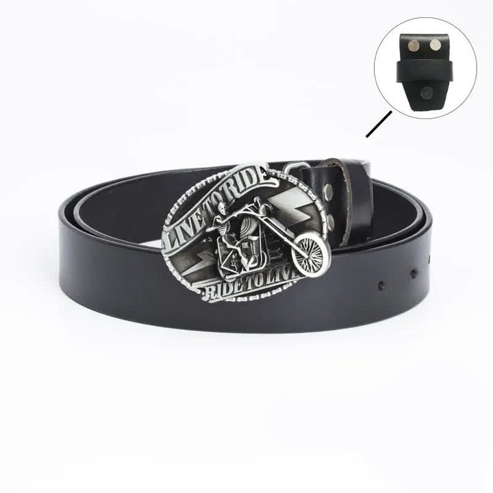 Cintura in pelle da uomo con teschio da motociclista scheletro - Maglietta in pelle - Nero / Argento - 46 - image 2