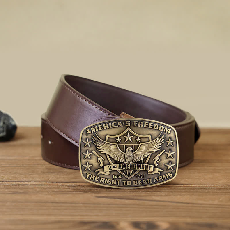Cintura in pelle con fibbia America's Freedom Eagle fai da te da uomo - Bronzo antico - Cintura PU marrone (40) - image 12