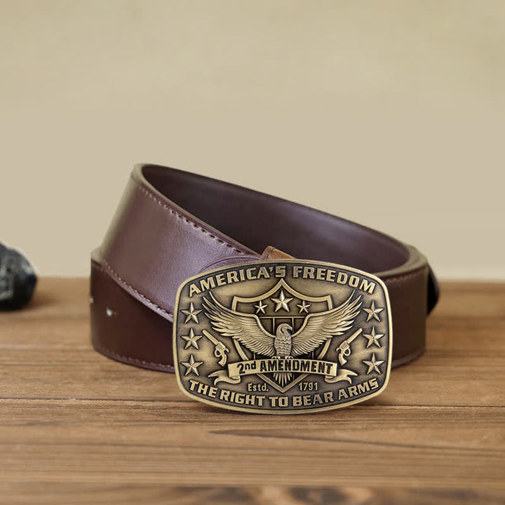 Cintura in pelle con fibbia America's Freedom Eagle fai da te da uomo - Bronzo antico - Cintura PU marrone (40) - image 12