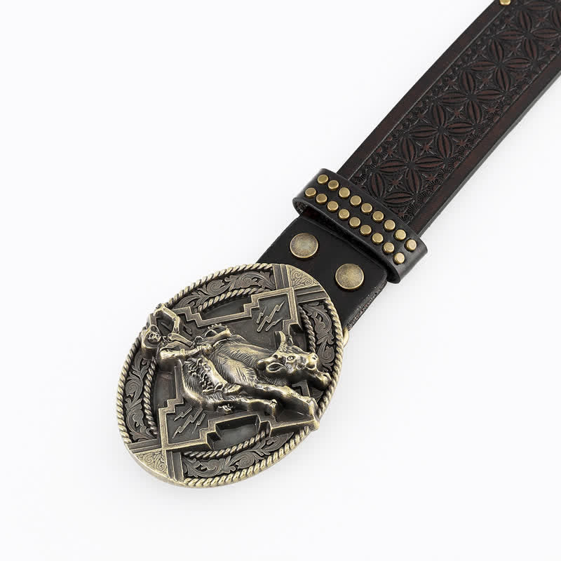 Cintura da uomo casual retrò in pelle di toro da equitazione - image 1