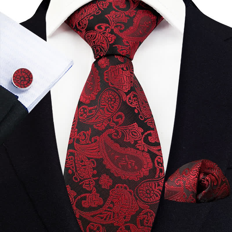 Set di 3 cravatte esotiche Paisley da uomo - Borgogna - image 3