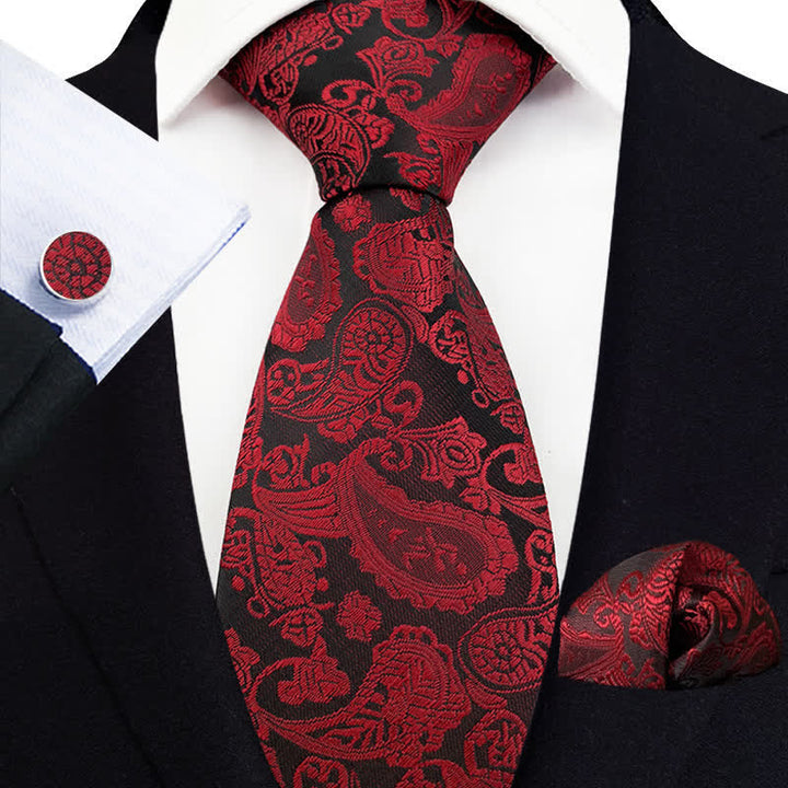 Set di 3 cravatte esotiche Paisley da uomo - Borgogna - image 3