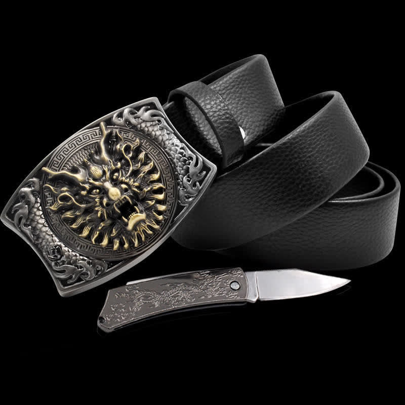 Cintura in pelle Brave Dragon da uomo con coltello pieghevole - Drago - 46 - image 0