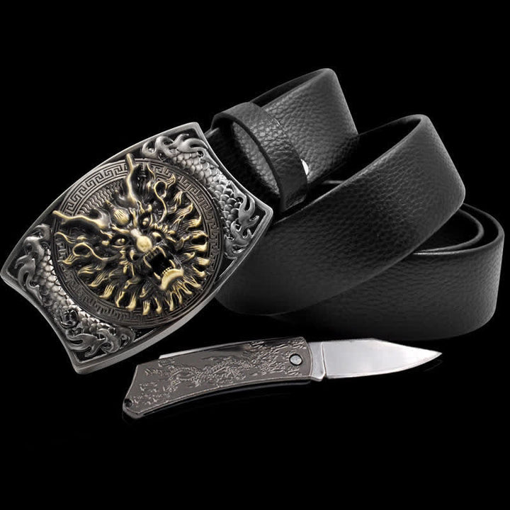 Cintura in pelle Brave Dragon da uomo con coltello pieghevole - Drago - 46 - image 0