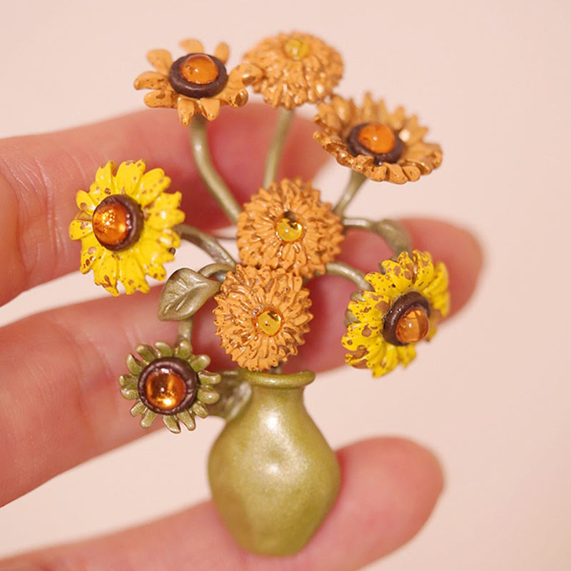 Spilla da donna a forma di vaso di girasole in smalto - image 3