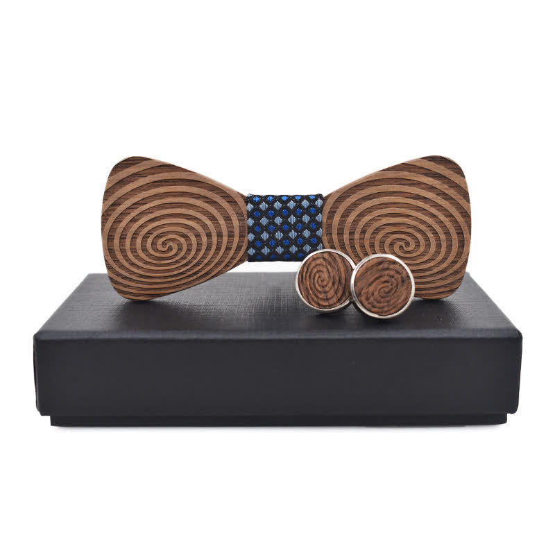 Set di 2 papillon in legno con stampa a vortice ipnotico da uomo - Blu - image 8