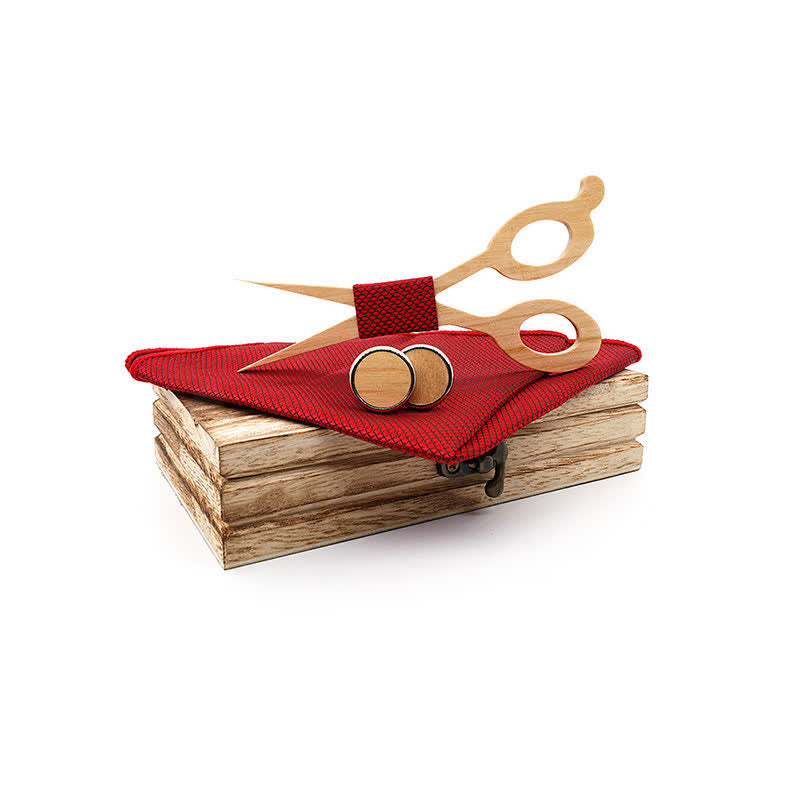 Set di 3 papillon in legno con forbici da uomo - Rosso - image 0