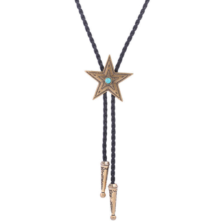 Collana con ciondolo a forma di stella in pietra naturale vintage Bolo Tie - Turchese - Oro antico - image 7