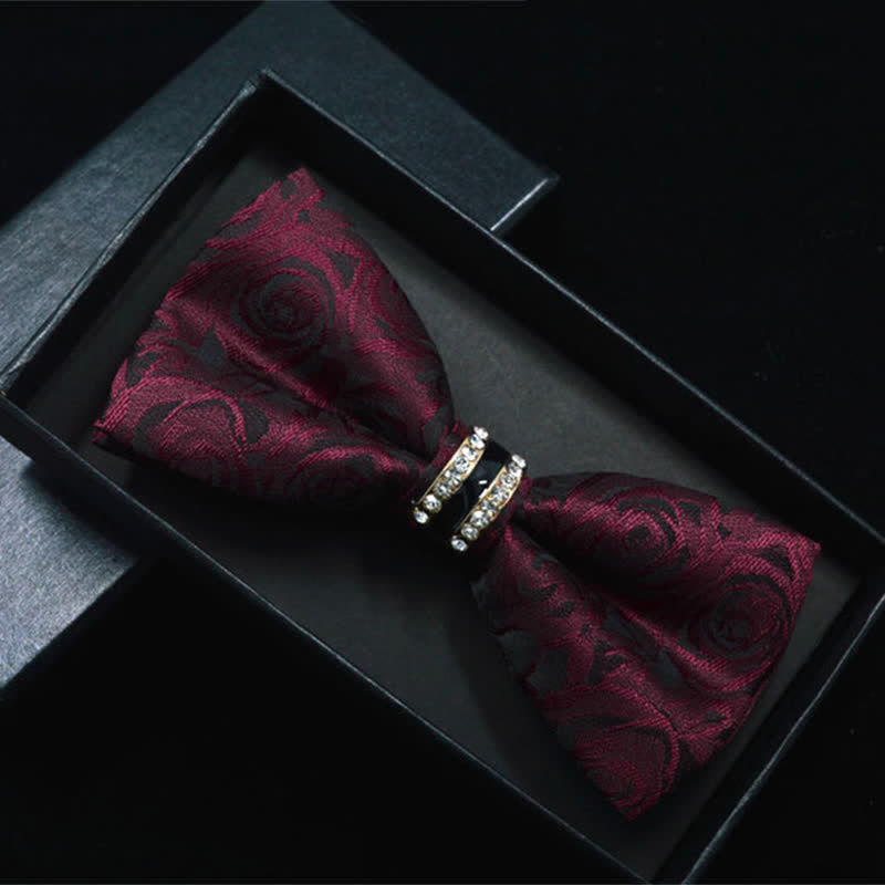 Papillon da uomo con motivo floreale Paisley a righe e strass - Rosa marrone - image 7