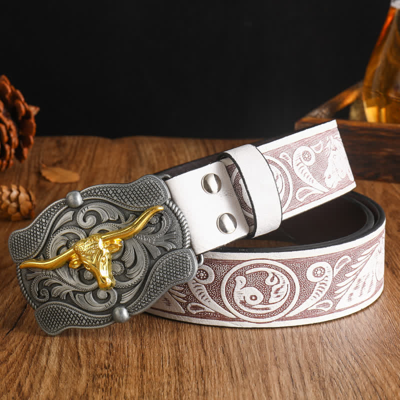 Cintura da uomo in pelle di toro Longhorn dorata quadrata - Stile n. 6 - 48" - image 11