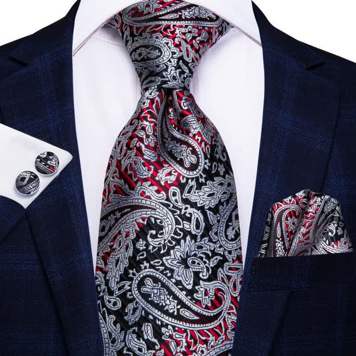 Set di 3 cravatte da uomo con motivo Paisley, rosso e nero - Rosso e nero - image 0