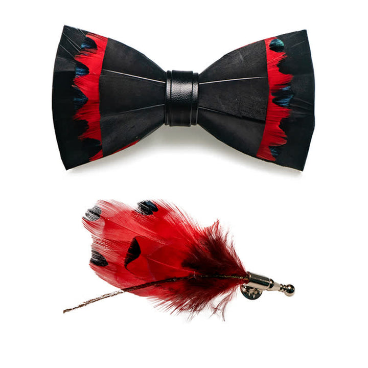 Papillon con piume di cigno nere e rosse per bambini con spilla da bavero - image 4