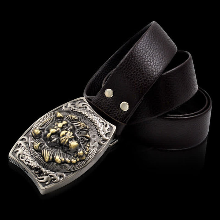 Cintura in pelle da uomo con stemma del leone e coltello pieghevole - Leone - 46 - image 0