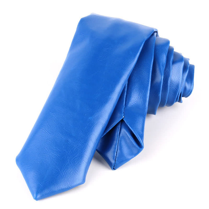 Cravatta stretta casual in pelle PU da uomo - Blu Reale - image 7