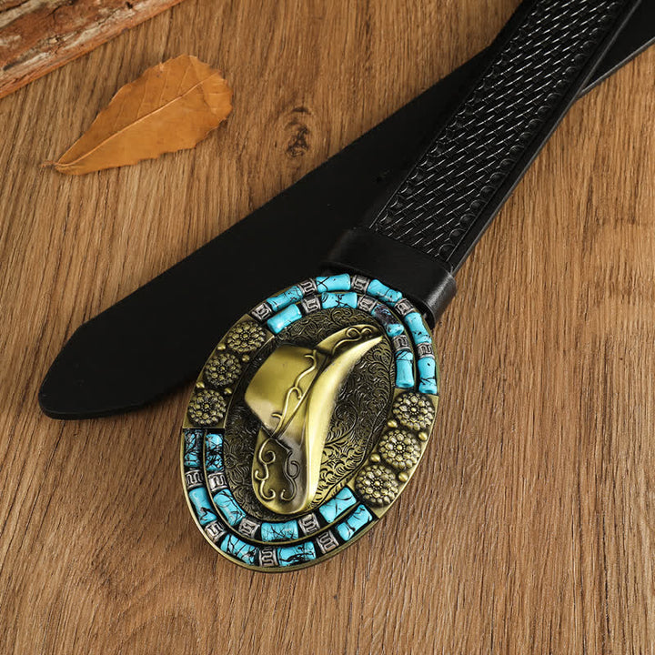 Cappello da cowboy da uomo in oro con cintura in pelle decorata con turchese - image 9