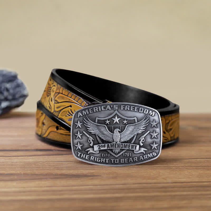 Cintura in pelle con fibbia America's Freedom Eagle fai da te da uomo - Argento antico - Cintura marrone sabbia (40) - image 20