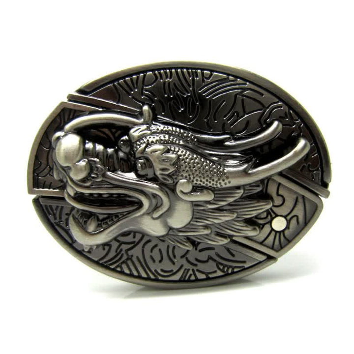 Cintura in pelle vintage da uomo con drago 3D e coltello pieghevole - image 4