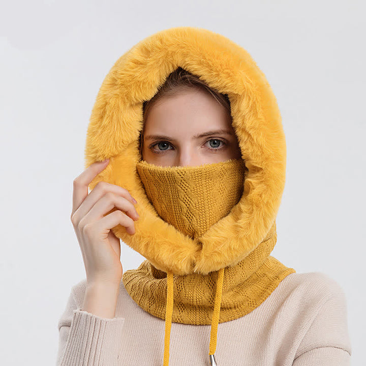 Cappello lavorato a maglia con cappuccio e maschera per il viso color caramella da donna - image 9