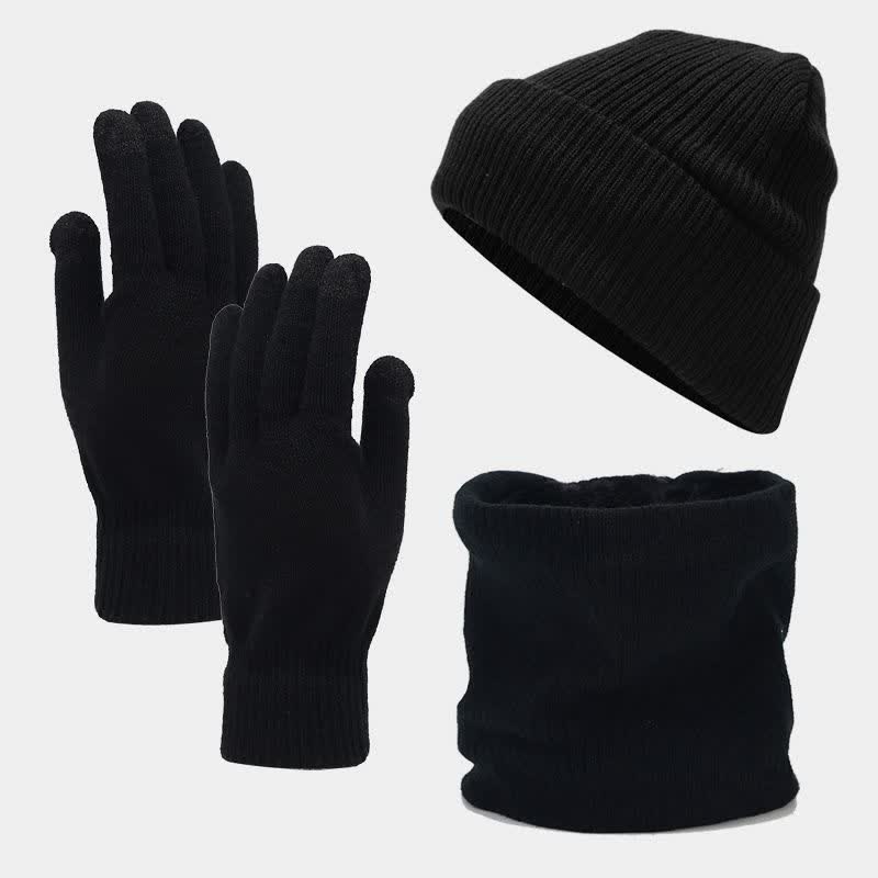 Set di 3 cappelli, sciarpe e guanti in twill tinta unita unisex - Nero - Regolabile (circa 22"-22 7/8") - image 12