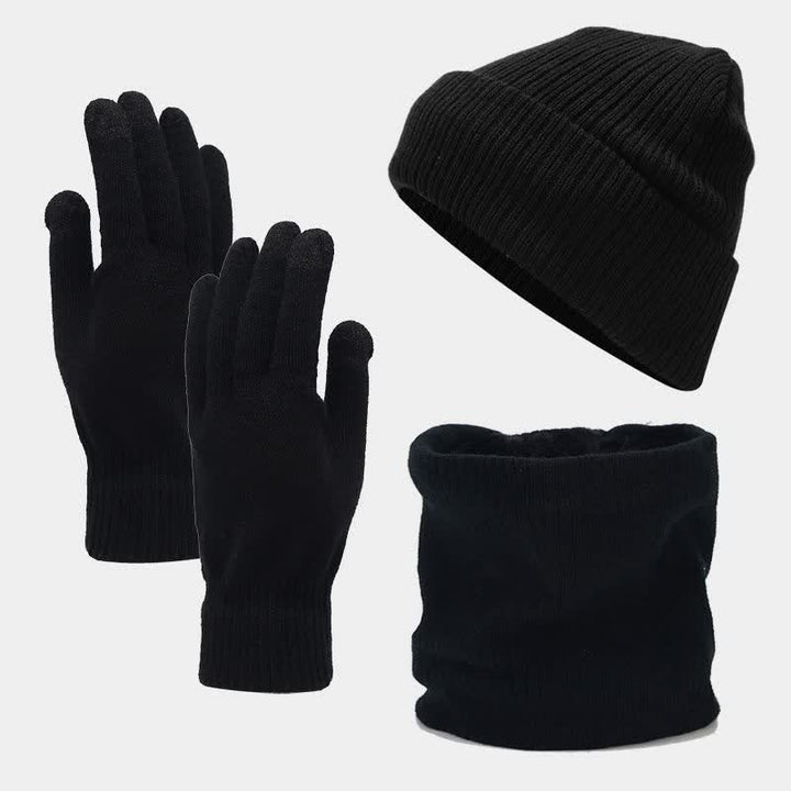 Set di 3 cappelli, sciarpe e guanti in twill tinta unita unisex - Nero - Regolabile (circa 22"-22 7/8") - image 12