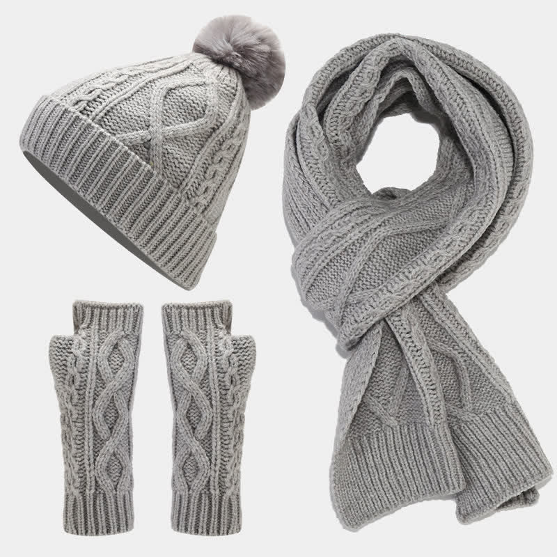 Set di 3 guanti senza dita con sciarpa e cappello lavorati a maglia da donna - Grigio - Regolabile (22"-22 7/8") - image 14