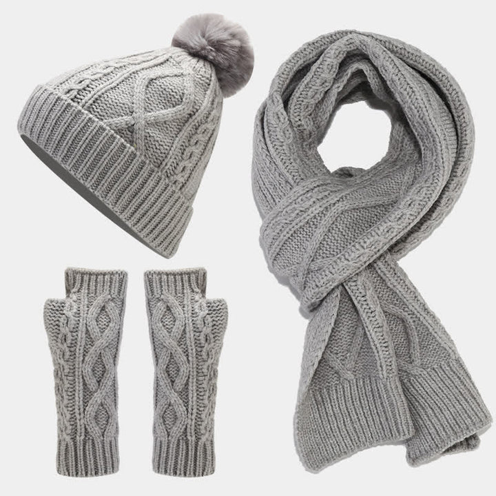 Set di 3 guanti senza dita con sciarpa e cappello lavorati a maglia da donna - Grigio - Regolabile (22"-22 7/8") - image 14