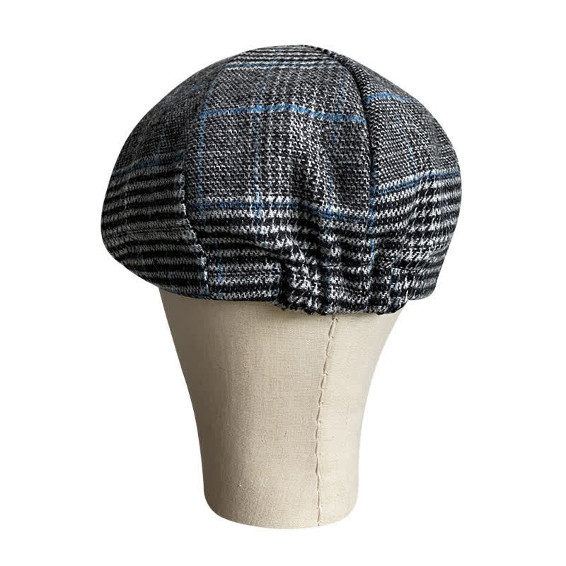 Berretto basco ottagonale scozzese grigio e blu Newsboy - image 4