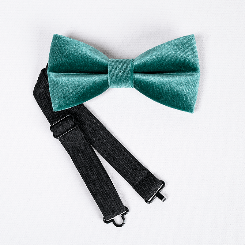 Papillon in velluto tinta unita verde acqua da uomo - image 5