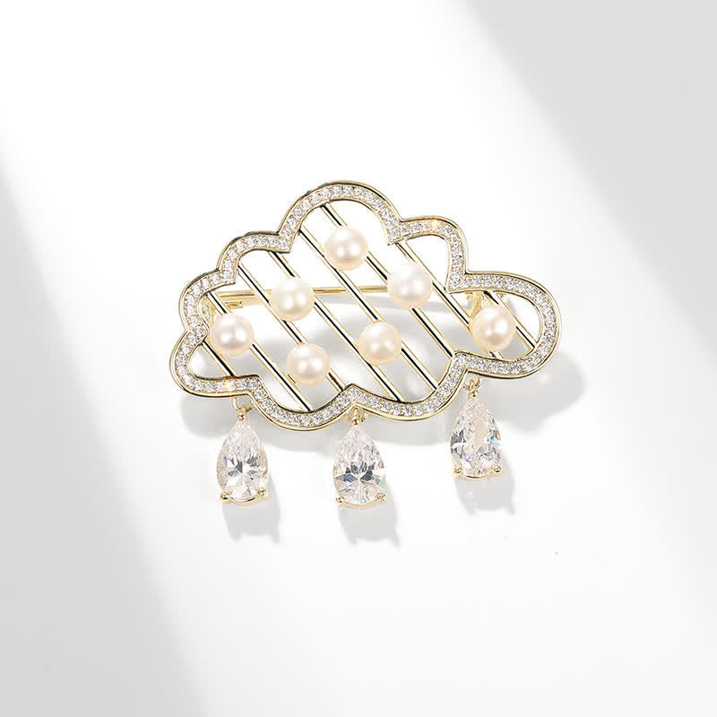 Spilla da donna con perle a forma di nuvola che piove - Oro e bianco - image 6