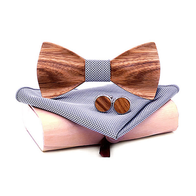Set di 3 cravatte a farfalla in legno semplici e classiche da uomo - Grigio - Stile n. 2 - image 13