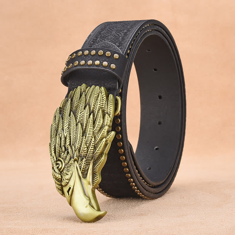 Cintura da uomo in pelle con rivetti a forma di testa di avvoltoio e aquila - Nero - 44 - image 4